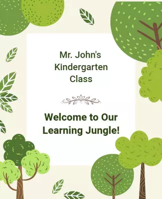 Playful Green Nature-Themed Kindergarten Welcome Poster Template