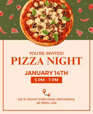 Playful Green Pizza Night Invitation Cooking Poster Template