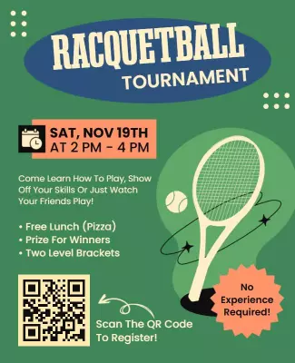Playful Green Racquetball Tournament Event Poster Template
