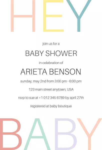 Playful Hey Baby Colorful Baby Shower Invitation Template