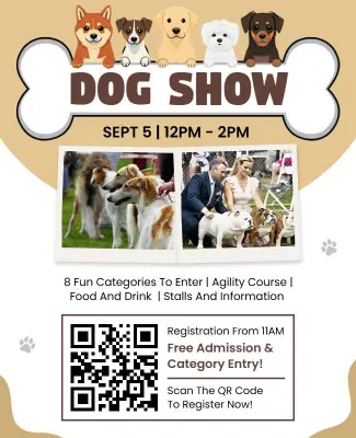 Playful Illustration and QR Code Dog Show Flyer Template