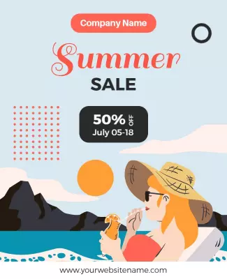 Playful Illustration for Summer Sale by the Beach Poster Template