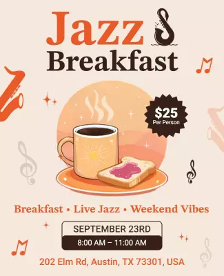 Playful Jazz Breakfast Event with Coffee and Toast Poster Template