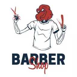 Playful Mascot Barber Holding Scissors and Razors Logo Template