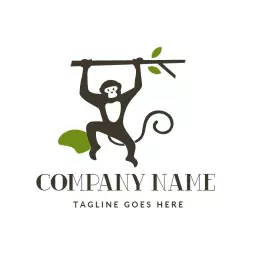 Playful Monkey Hanging from a Branch Illustrating Fun Logo Template