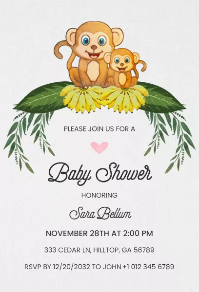 Playful Monkey Theme Baby Shower Celebration Invitation Template
