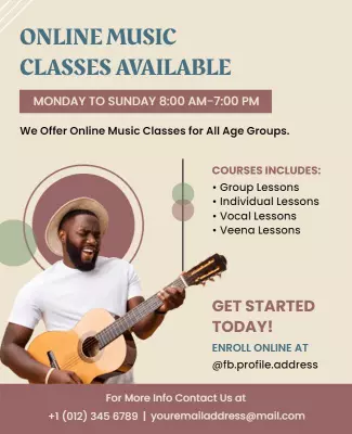 Playful Music-Themed Online Classes Enrollment Poster Template