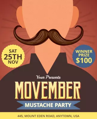 Playful Mustache Theme for Movember Party Poster Template
