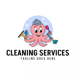 Playful Octopus Demonstrating Cleaning Services Logo Template