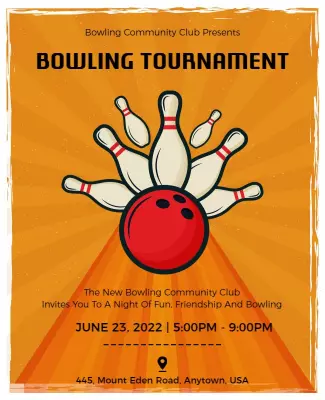 Playful Orange Bowling Tournament Invitation Poster Template