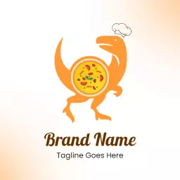 Playful Orange Dinosaur Chef with Pizza Design Logo Template