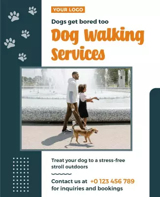 Playful Orange Dog Walking Services Outdoor Poster Template
