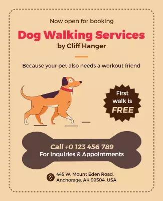 Playful Orange Dog Walking Services Promotional Poster Template