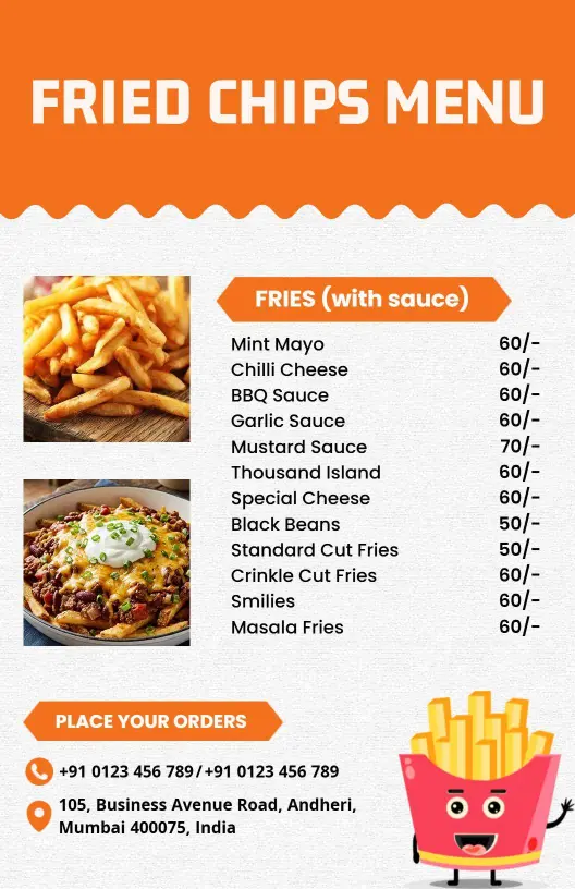 Playful Orange Fried Chips Menu Template