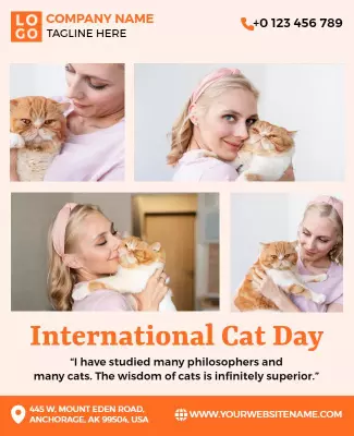 Playful Orange International Cat Day Celebration Poster Template