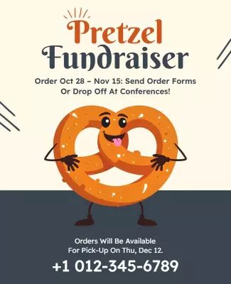 Playful Orange Pretzel Fundraiser Announcement Poster Template