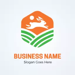 Playful Orange Rabbit in Green Fields Nature Logo Template