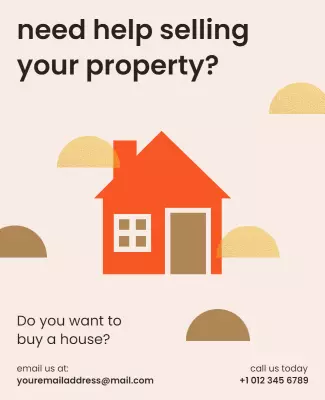 Playful Orange Real Estate Help Selling Property Poster Template