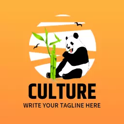 Playful Panda Surrounded by Bamboo in Nature Culture Logo Template
