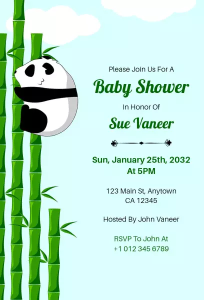 Playful Panda Theme Baby Shower Celebration Invitation Template