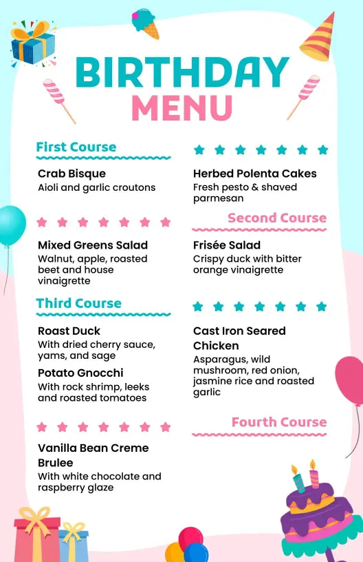 Playful Party Icons on Birthday Event Menu Template
