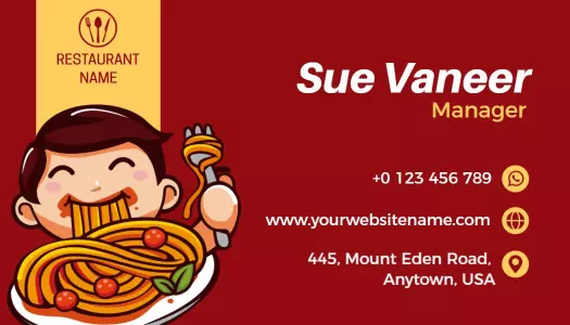 Playful Pasta Themed Restaurant Business Card Template