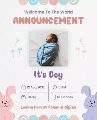 Playful Pastel Baby Boy Birth Announcement Poster Template