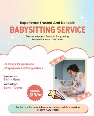 Playful Pastel Babysitting Service poster Template