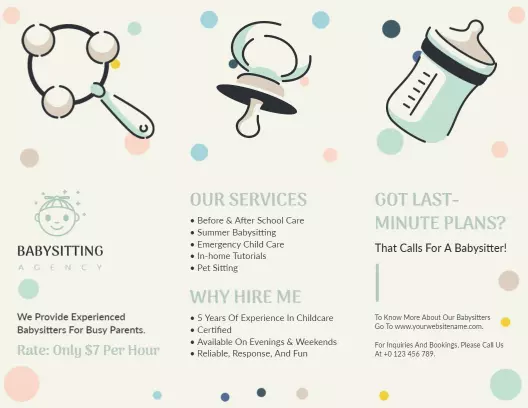 Playful Pastel Babysitting Services Agency Brochure Template