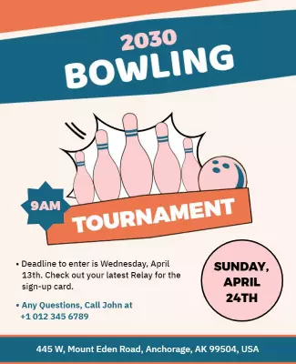 Playful Pastel Bowling Tournament Announcement Poster Template