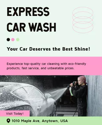 Playful Pastel Car Wash Promotion Poster Template