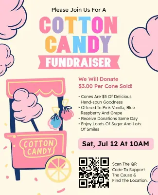 Playful Pastel Cotton Candy Fundraiser Event Flyer Template