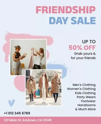 Playful Pastel Friendship Day Sale Discount Poster Template