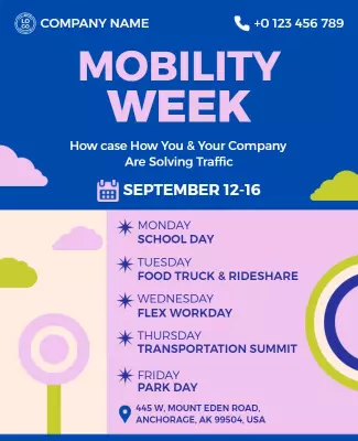 Playful Pastel Mobility Week Community Events Poster Template
