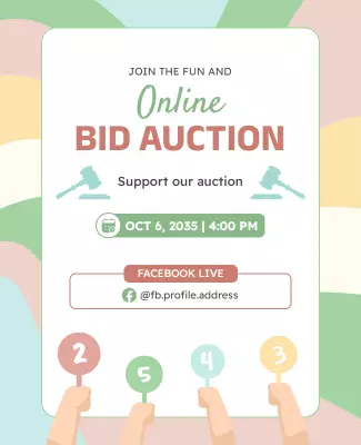 Playful Pastel Online Bid Auction Event Poster Template