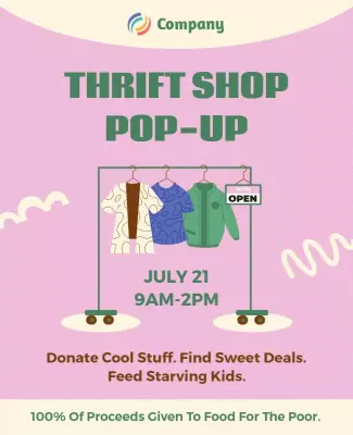 Playful Pastel Thrift Shop Pop-Up Fundraising Poster Template