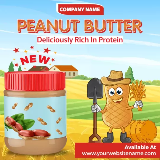 Playful Peanut Butter with Protein Benefits in Farm Setting Ad Template