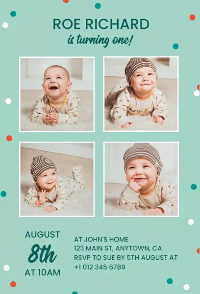 Playful Photo Collage First Birthday Celebration Invitation Template