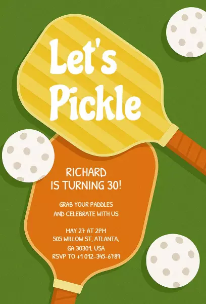 Playful Pickleball Sports Birthday Celebration Invitation Template