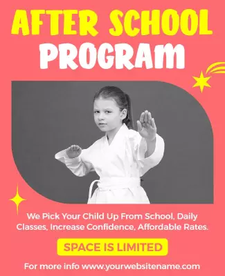Playful Pink After School Martial Arts Program Poster Template