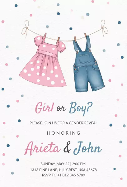 Playful Pink and Blue Gender Reveal Celebration Invitation Template
