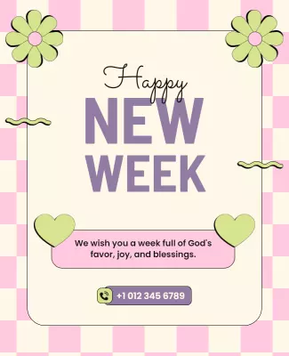 Playful Pink and Green New Week Greeting Poster Template