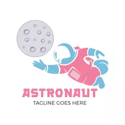 Playful Pink Astronaut Reaching for the Moon Logo Template