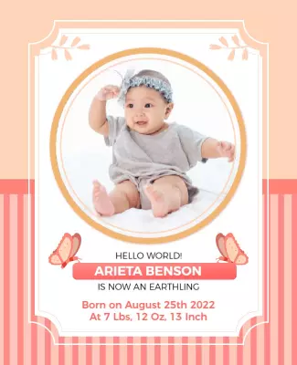 Playful Pink Baby Announcement with Butterflies Poster Template