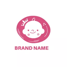 Playful Pink Baby Face Design with Crown Logo Template