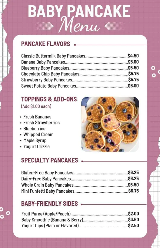 Playful Pink Baby Pancake Menu Template
