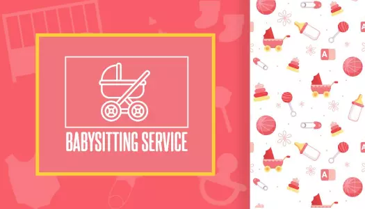 Playful Pink Babysitting Service with Cute Icons Business Card Template