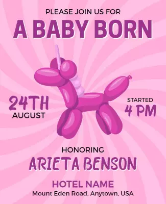 Playful Pink Balloon Unicorn Baby Shower Celebration Poster Template