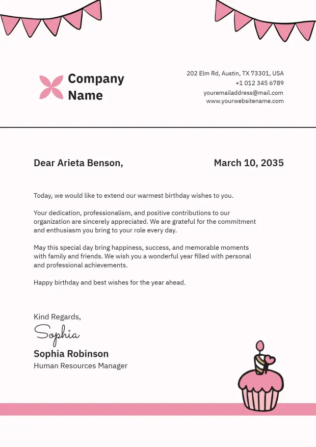 Playful Pink Birthday Celebration Letterhead Template