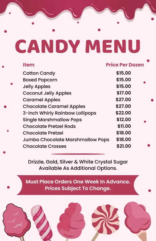 Playful Pink Candy Shop Menu Template